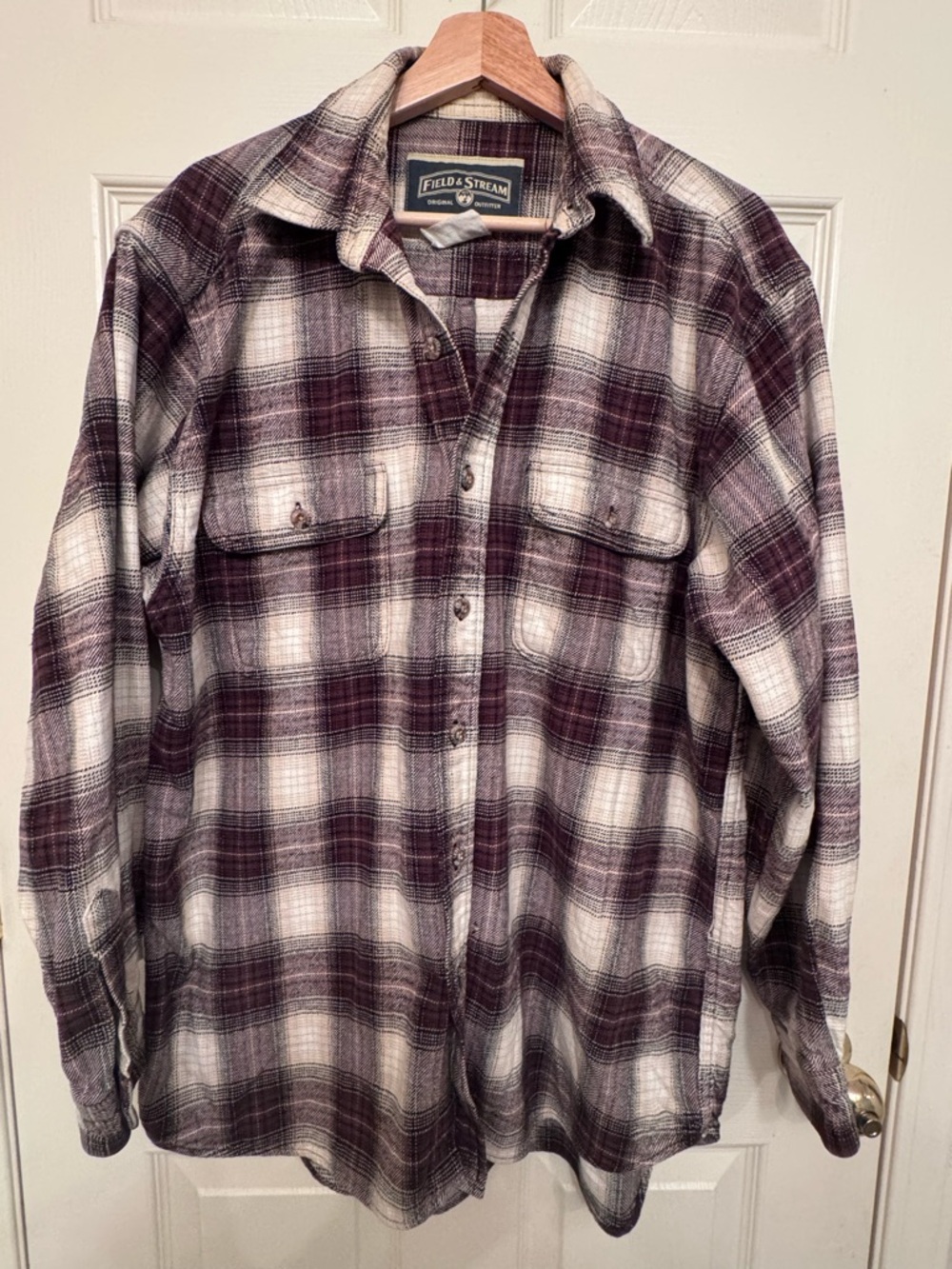 Vintage Field & Stream Brown and White Plaid Flannel Button-Up
